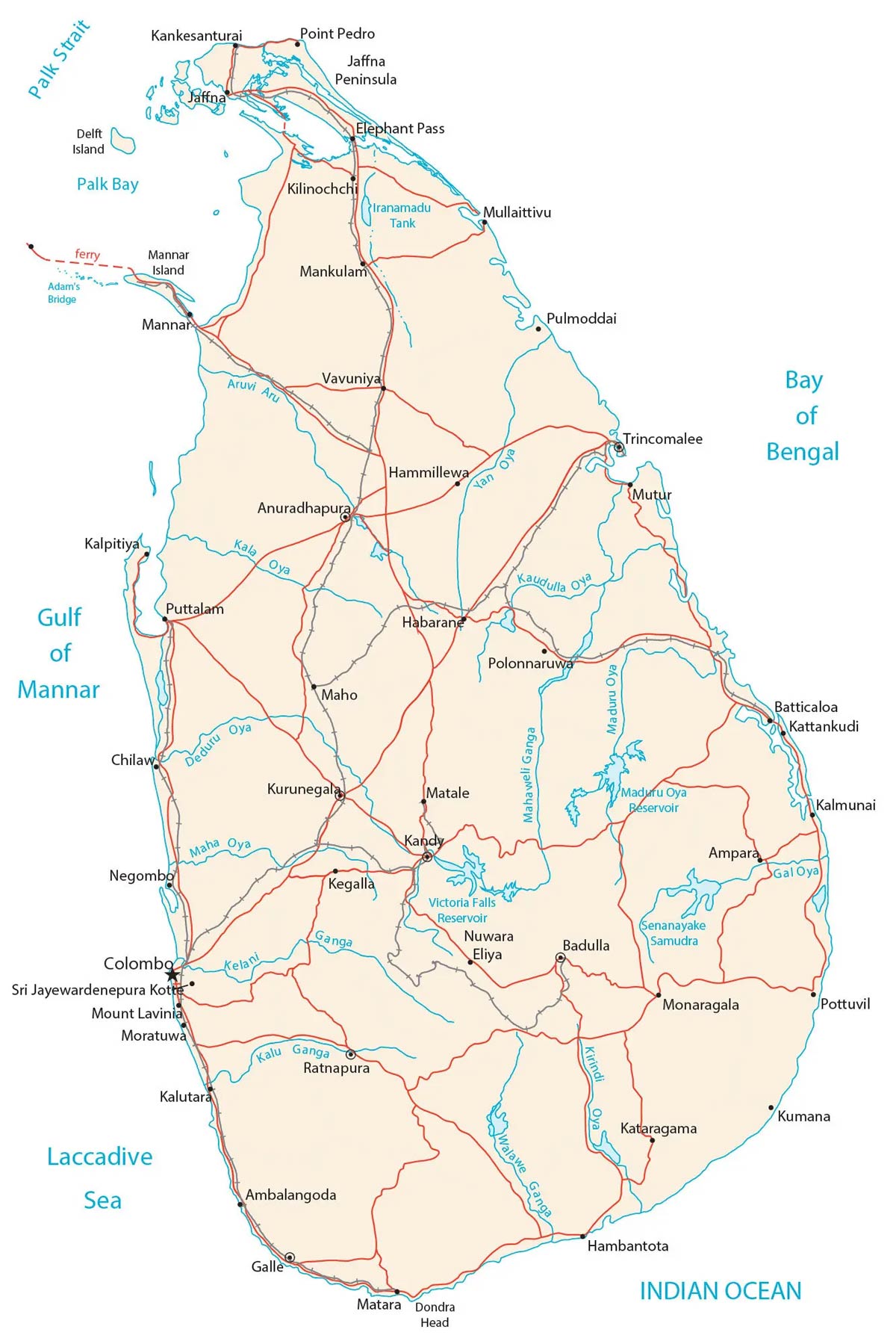 Mapa de carreteras de Sri Lanka