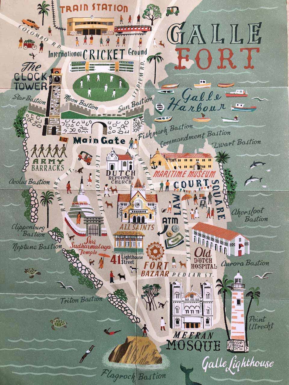 Mapa de los lugares para ver en el Fort de Galle