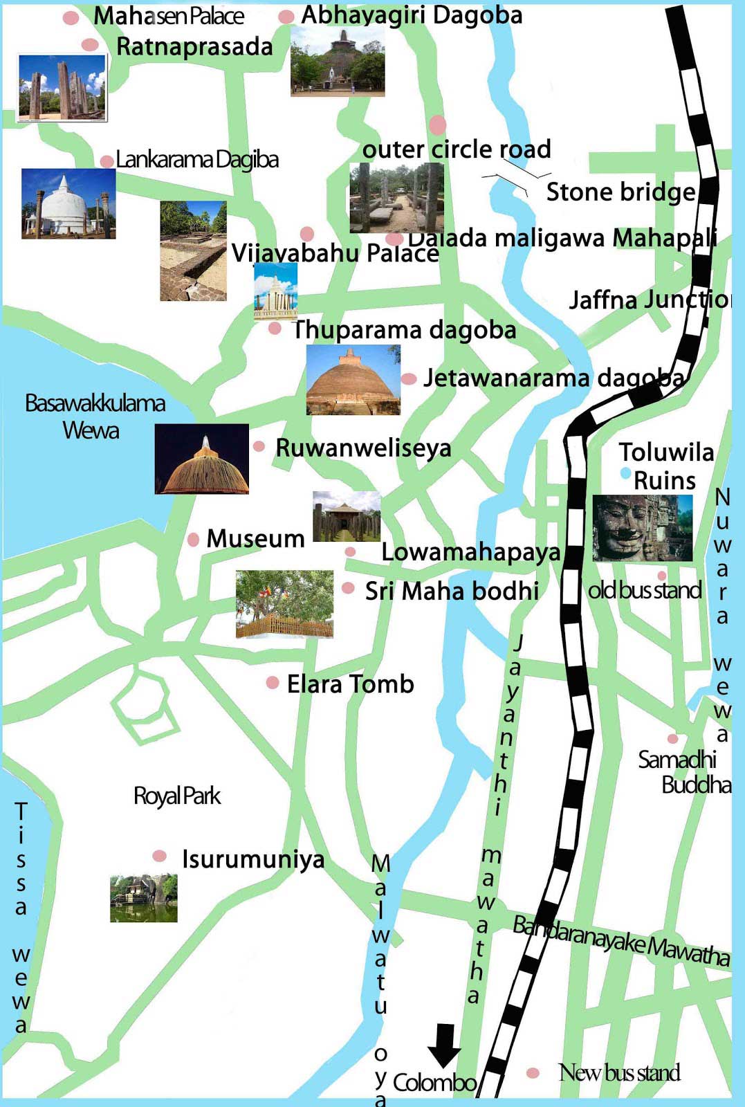 Mapa de los lugares más importantes en Anuradhapura