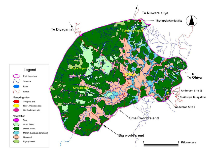 Mapa de los puntos de interés en Horton Plains